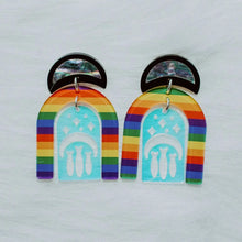 Load image into Gallery viewer, Pride Medium Rainbow earrings by Copper Canoe Woman
