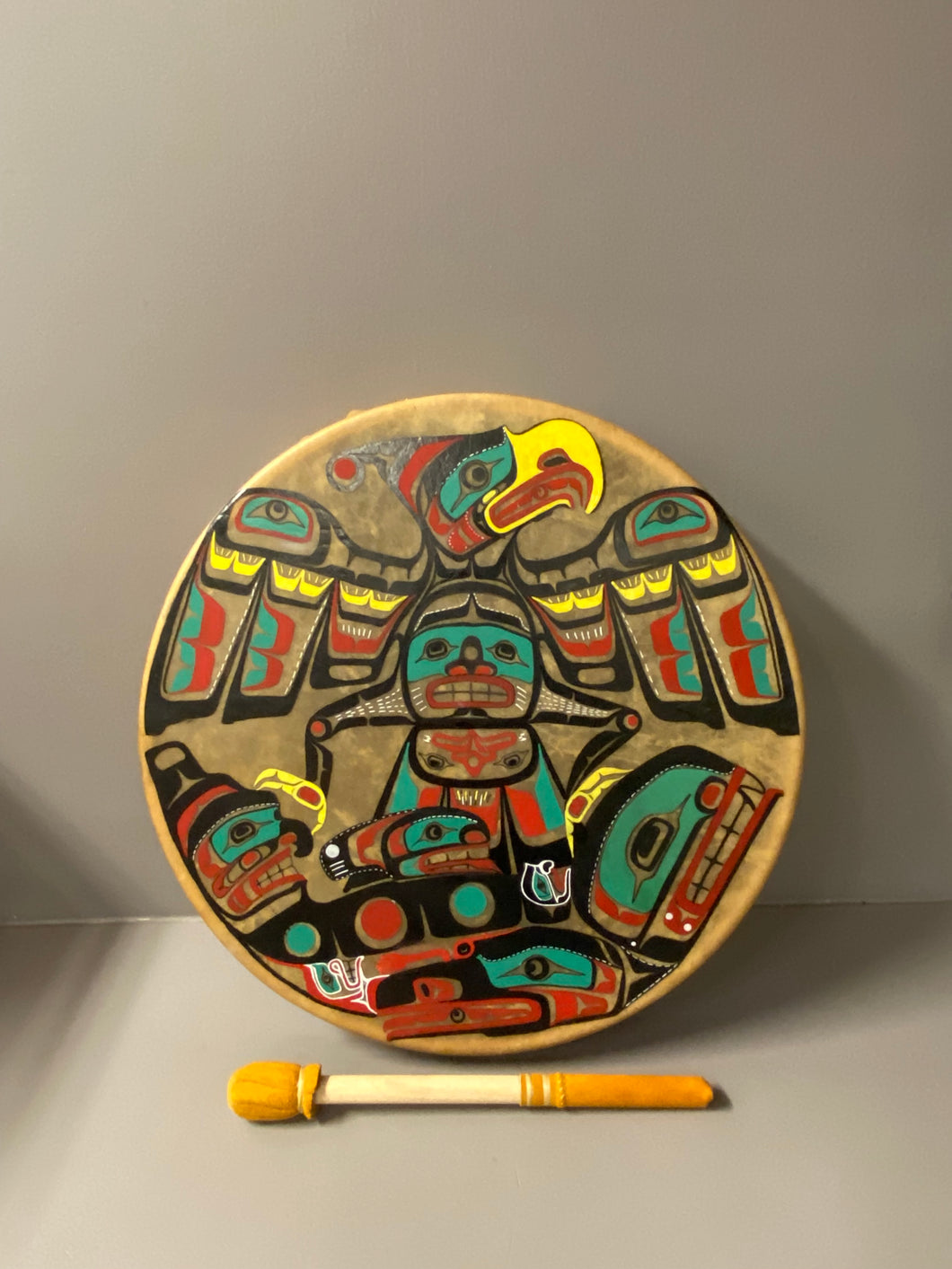 Thunderbird and Killer whale drum by Arthur Shaughnessy