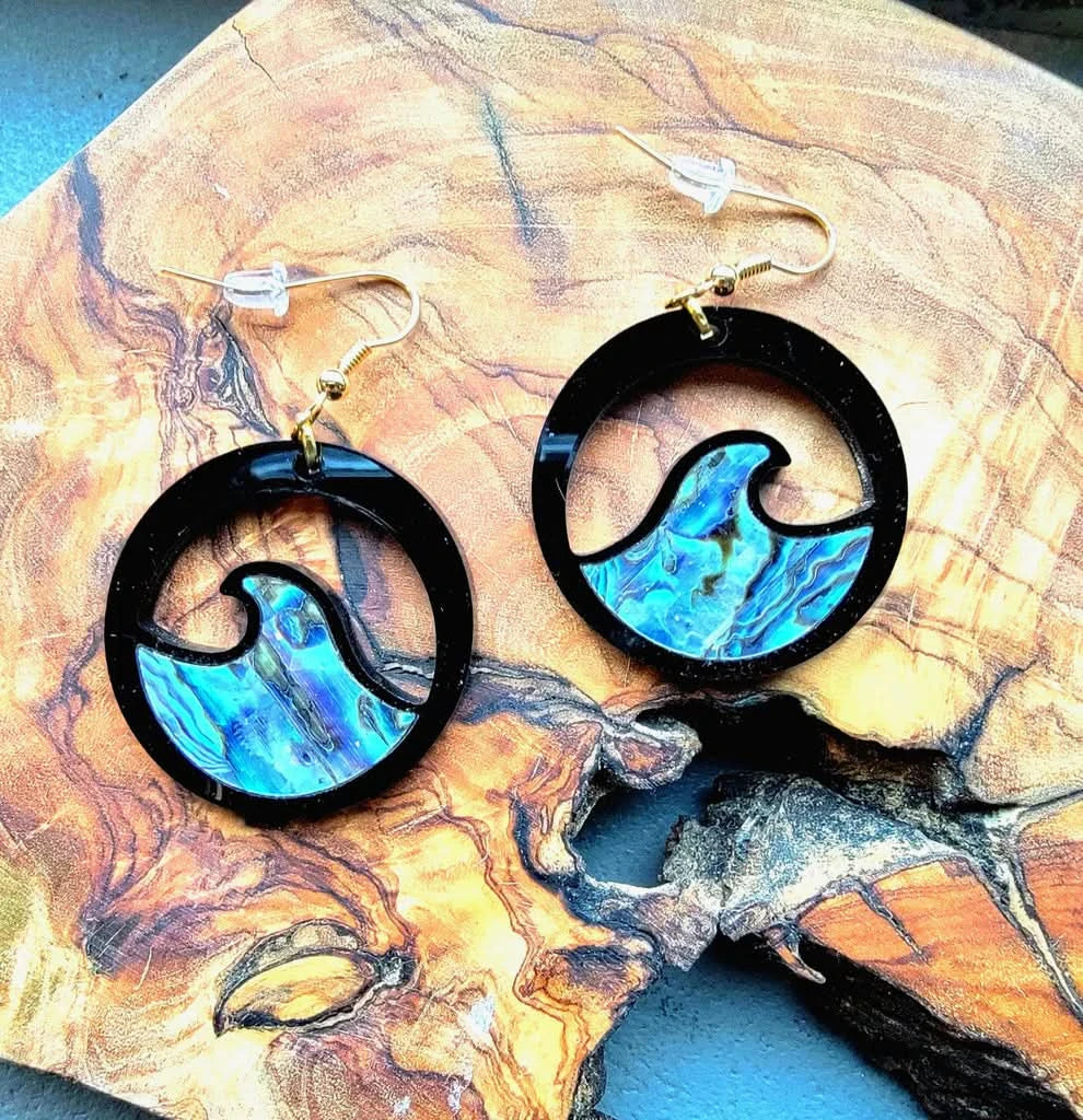 Abalone wave earrings by Copper Canoe Woman