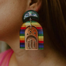 Load image into Gallery viewer, Pride Medium Rainbow earrings by Copper Canoe Woman
